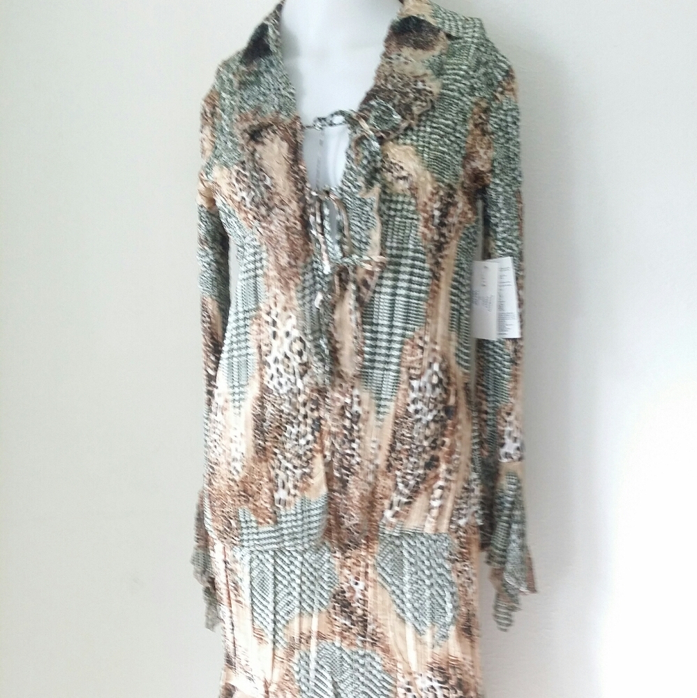 Nwt Komarov Leopard print crinkle Skirt and Blouse